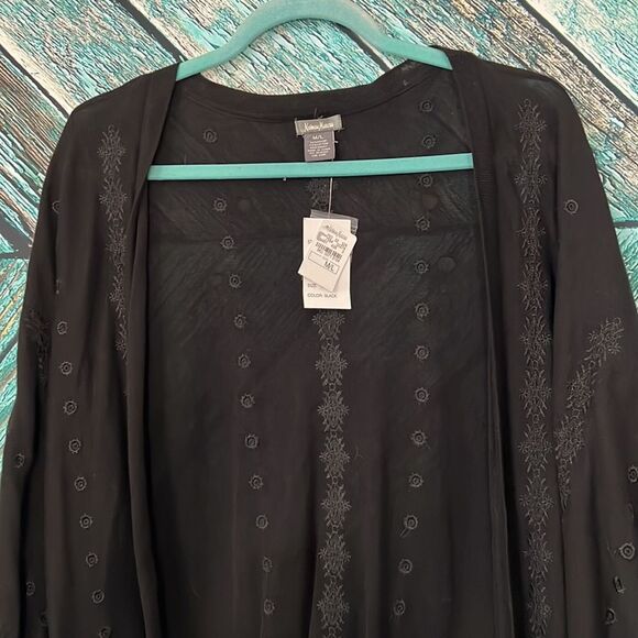 Neiman and Marcus black open front eyelet cardigan boho inspired - Picture 3 of 7